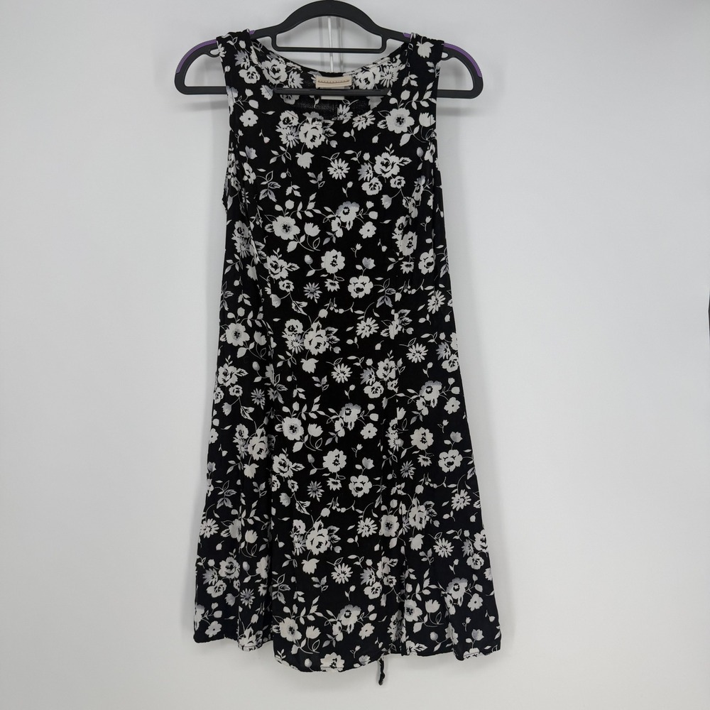 VTG Expressions Dress Womens 8 Black Floral Lace Up Back 90s Grunge Cottagecore